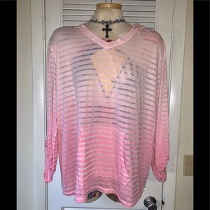 Sonoma pink striped sheer hoodie w/ sleeve straps